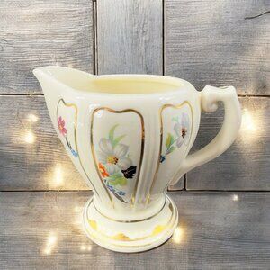 Vintage 1930s Porcelier Painted Creamer Small Pitcher USA Floral Pattern Antique